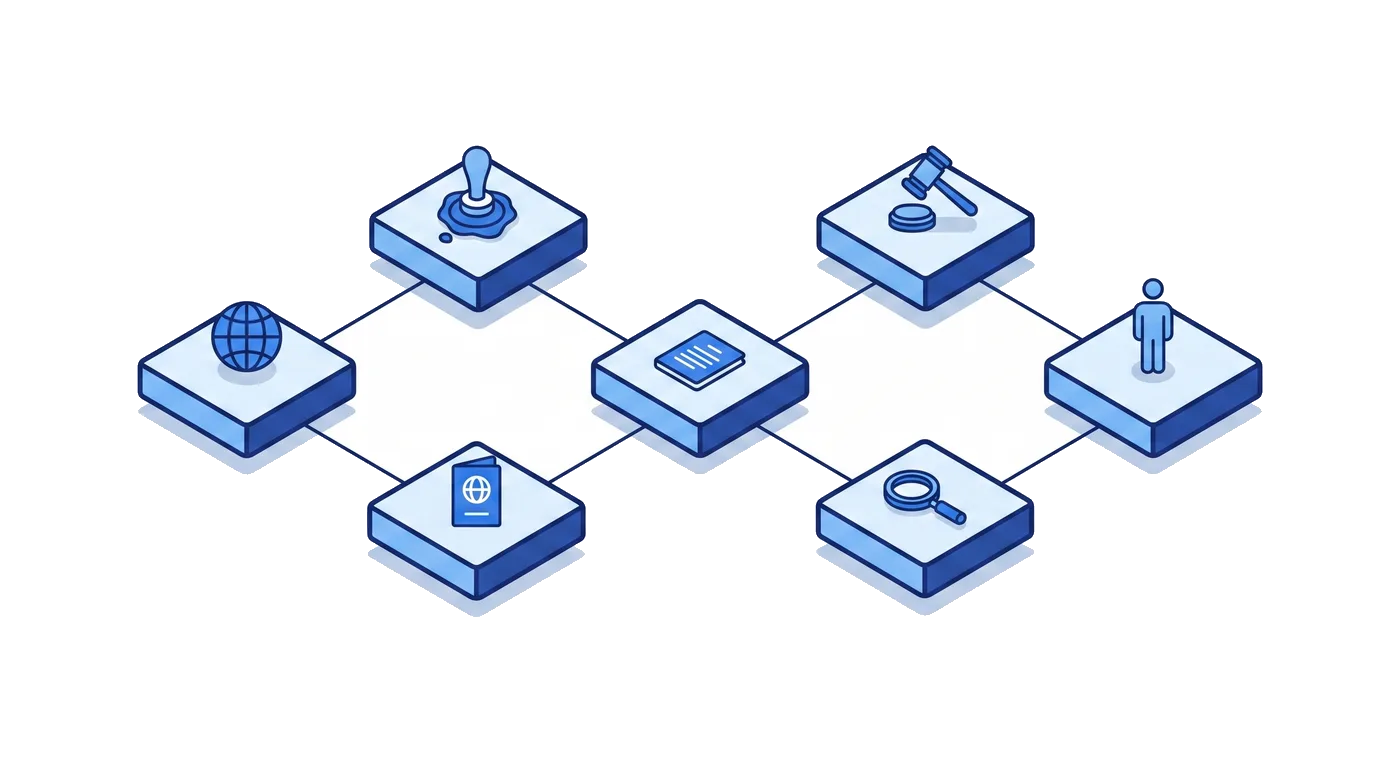 Connected steps of the apostille process from document to verification