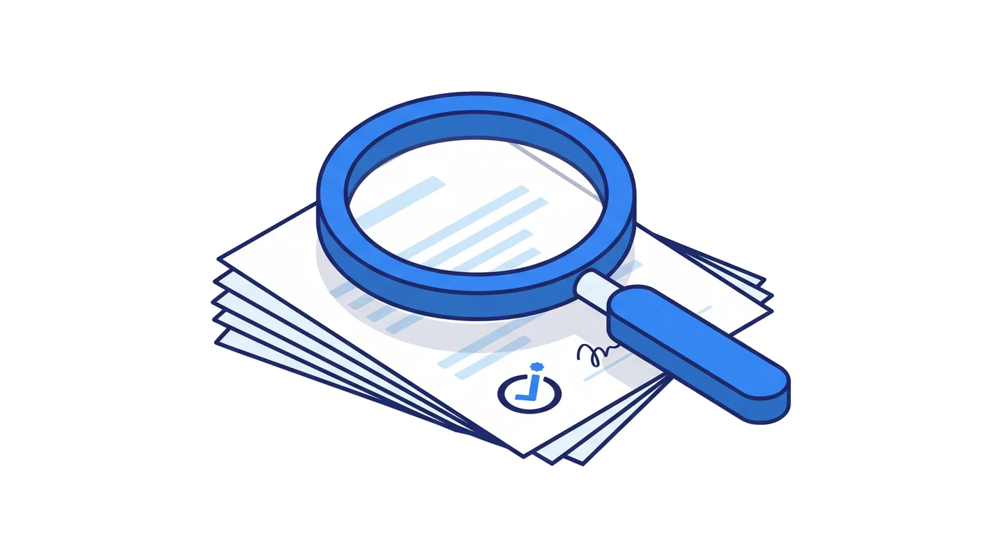 Magnifying glass reviewing an apostilled document